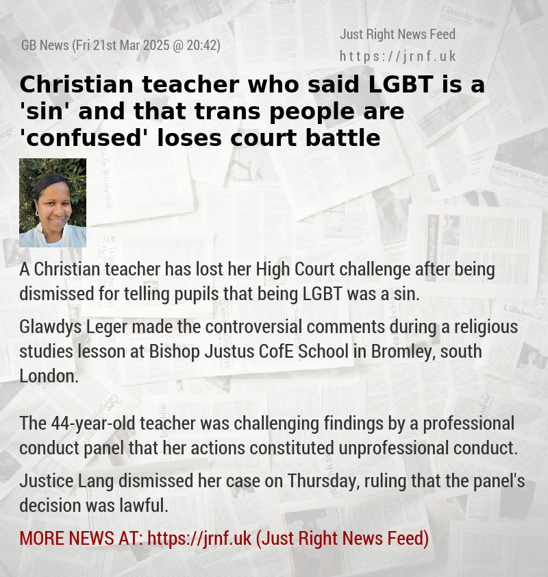 Christian teacher who said LGBT is a ’sin’ and that trans people are ’confused’ loses court battle