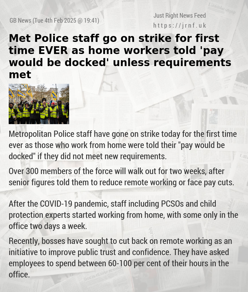 Met Police staff go on strike for first time EVER as home workers told ’pay would be docked’ unless requirements met