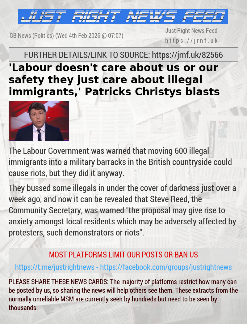 ’Labour doesn’t care about us or our safety — they just care about illegal immigrants,’ Patricks Christys blasts