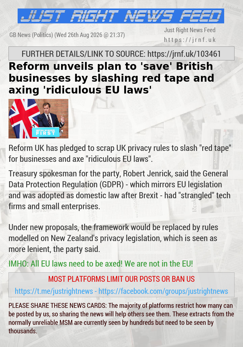 Reform unveils plan to ’save’ British businesses by slashing red tape and axing ’ridiculous EU laws’