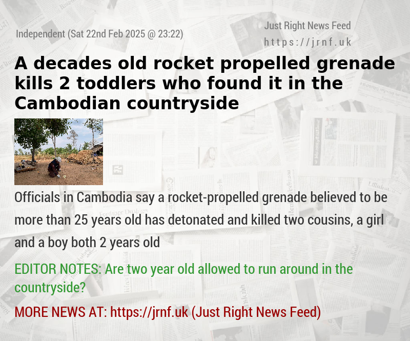 A decades—old rocket—propelled grenade kills 2 toddlers who found it in the Cambodian countryside