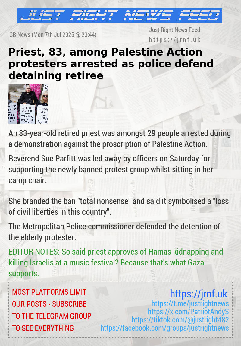 Priest, 83, among Palestine Action protesters arrested as police defend detaining retiree