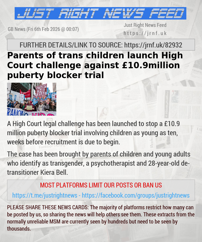 Parents of trans children launch High Court challenge against &pound;10.9million puberty blocker trial