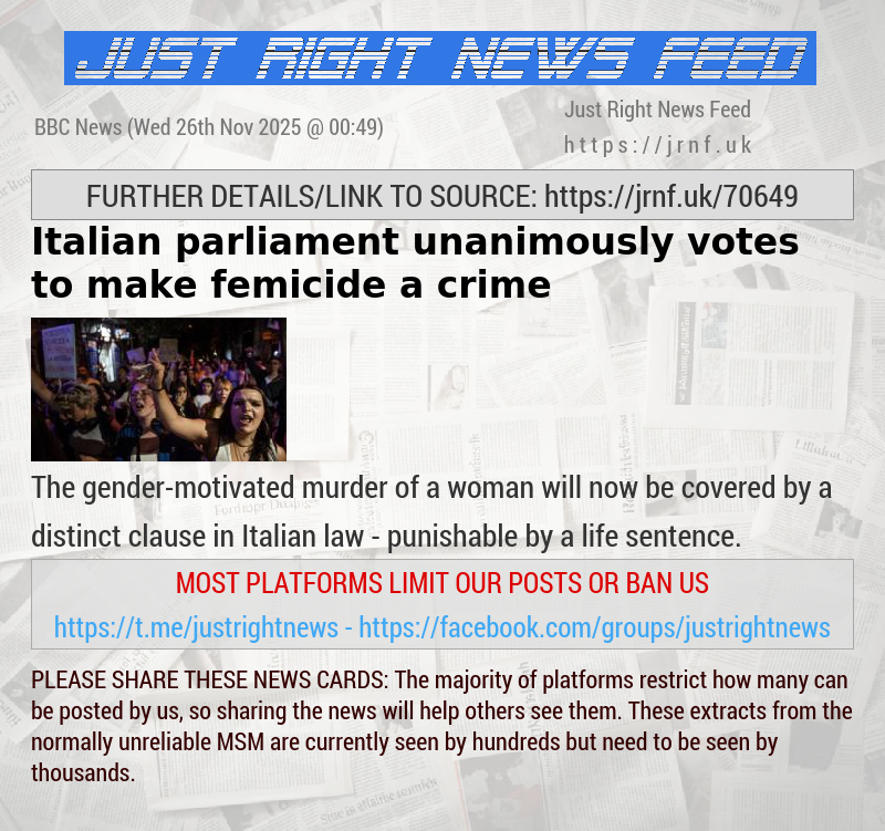 Italian parliament unanimously votes to make femicide a crime