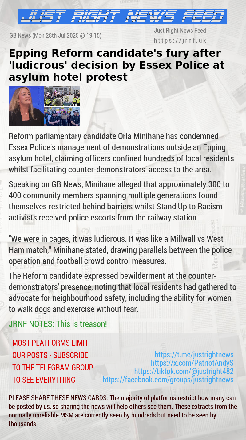 Epping Reform candidate’s fury after ‘ludicrous’ decision by Essex Police at asylum hotel protest