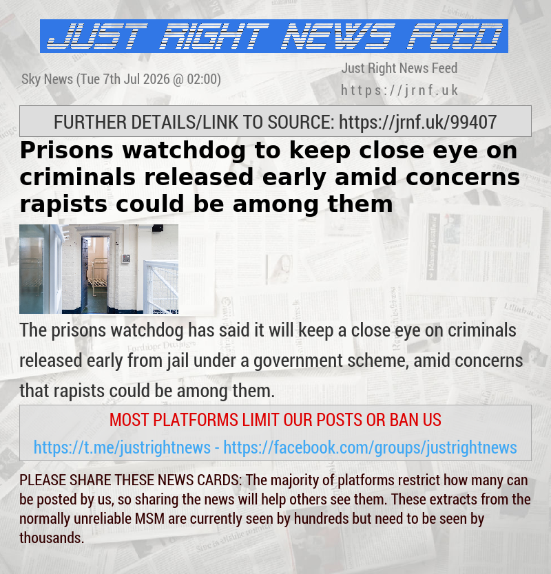 Prisons watchdog to keep close eye on criminals released early — amid concerns rapists could be among them