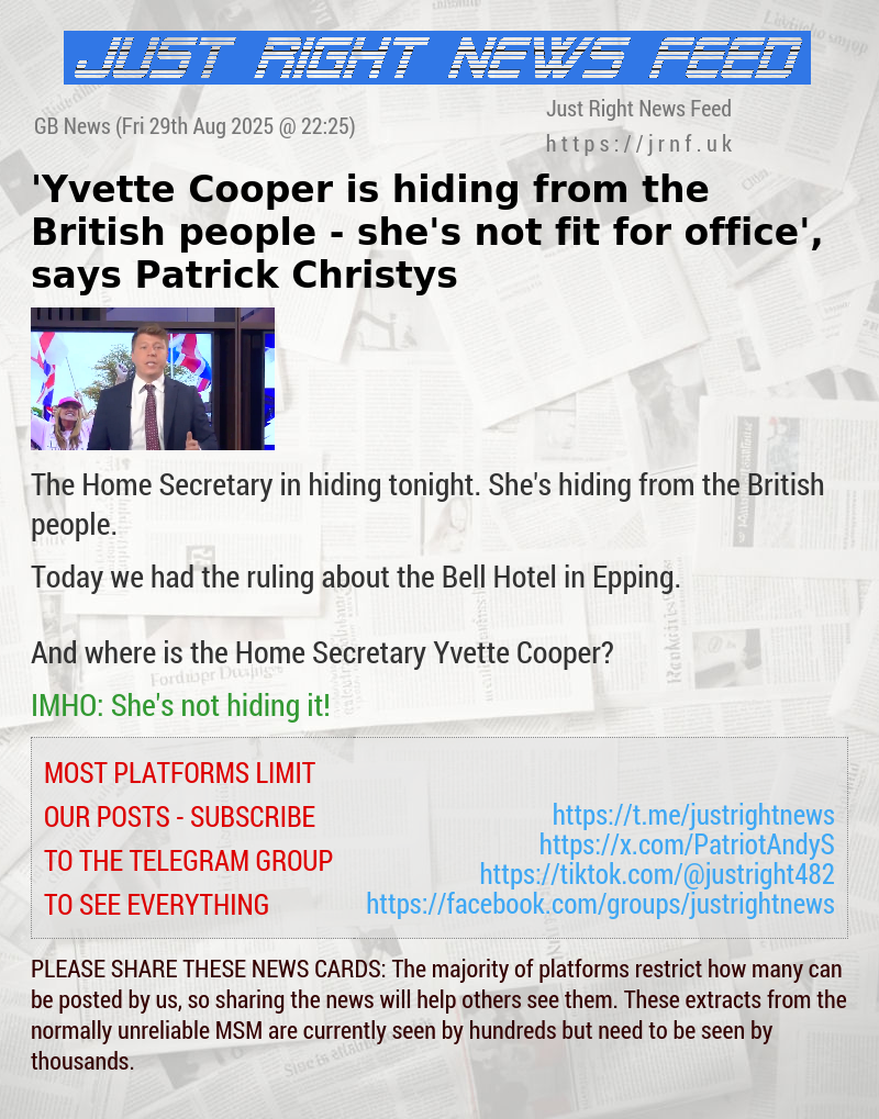 ’Yvette Cooper is hiding from the British people — she’s not fit for office’, says Patrick Christys