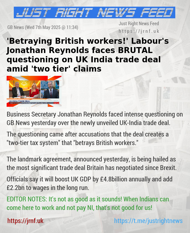 ’Betraying British workers!’ Labour’s Jonathan Reynolds faces BRUTAL questioning on UK—India trade deal amid ’two—tier’ claims