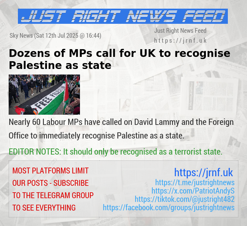 Dozens of MPs call for UK to recognise Palestine as state