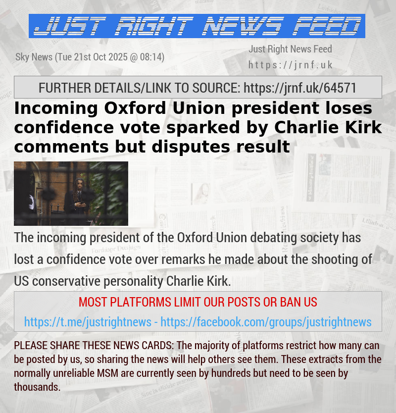 Incoming Oxford Union president loses confidence vote sparked by Charlie Kirk comments — but disputes result