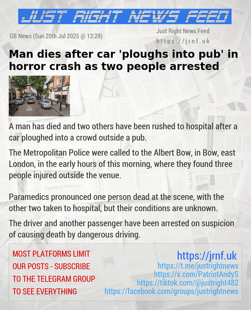 Man dies after car ’ploughs into pub’ in horror crash as two people arrested