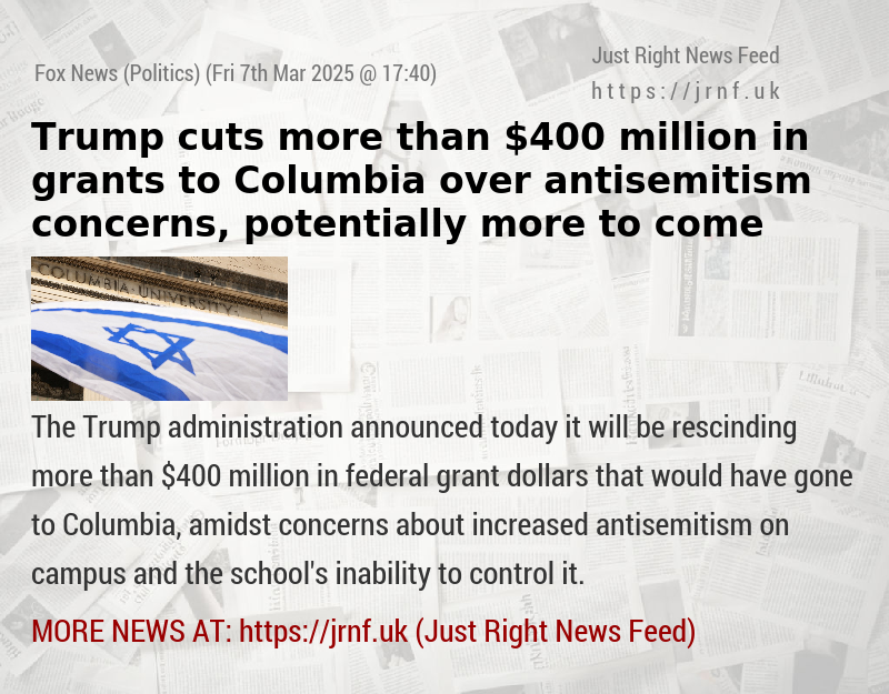 Trump cuts more than $400 million in grants to Columbia over antisemitism concerns, potentially more to come