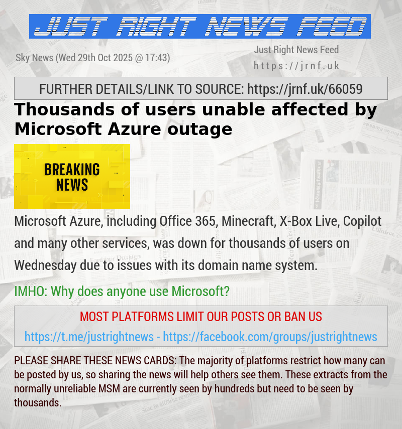 Thousands of users unable affected by Microsoft Azure outage