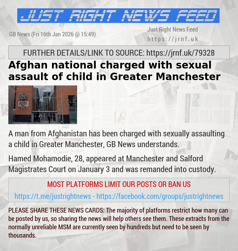 Afghan national charged with sexual assault of child in Greater Manchester
