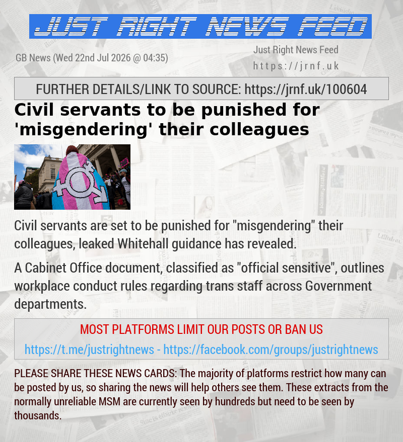 Civil servants to be punished for ’misgendering’ their colleagues