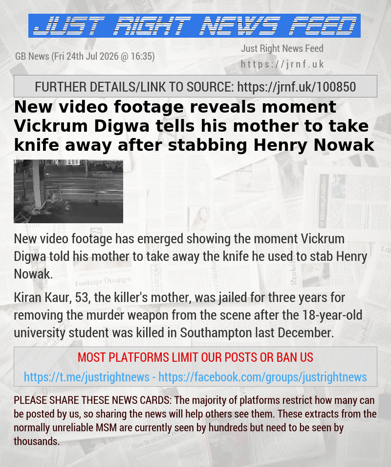 New video footage reveals moment Vickrum Digwa tells his mother to take knife away after stabbing Henry Nowak