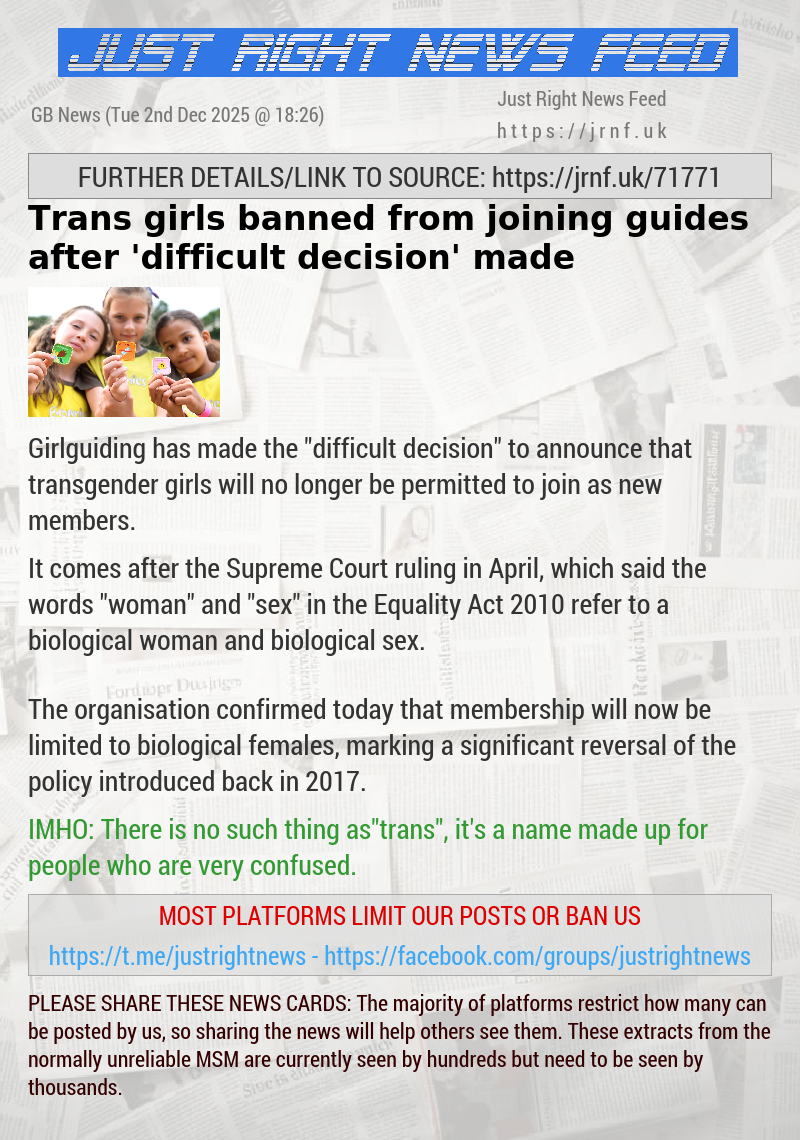 Trans girls banned from joining guides after ’difficult decision’ made